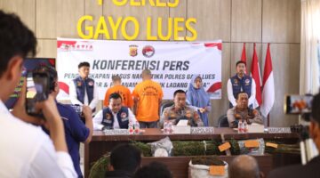 Konferensi Pers Polres Gayo Lues: Tiga Tersangka Termasuk Ibu dan Anak Diamankan, Ladang Ganja Satu Hektare Dimusnahkan